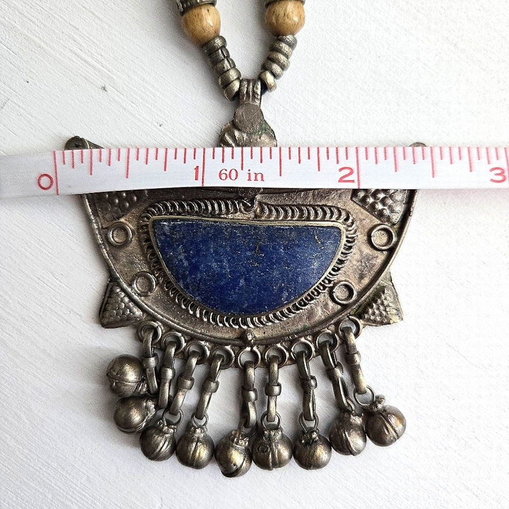 Vintage Handcrafted Lapis Lazuli Tribal Ghungroo Necklace & Earrings - Picture 13 of 15